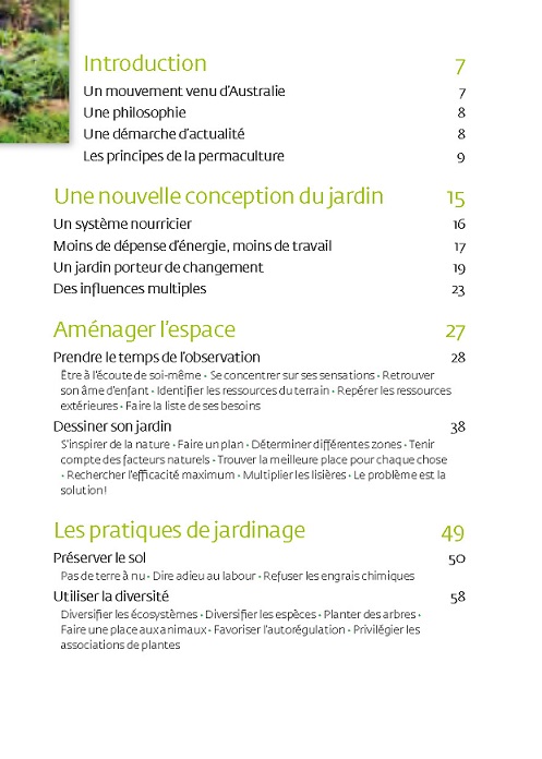 Sommaire du livre : "Le guide de la permaculture au jardin" Terre vivante.